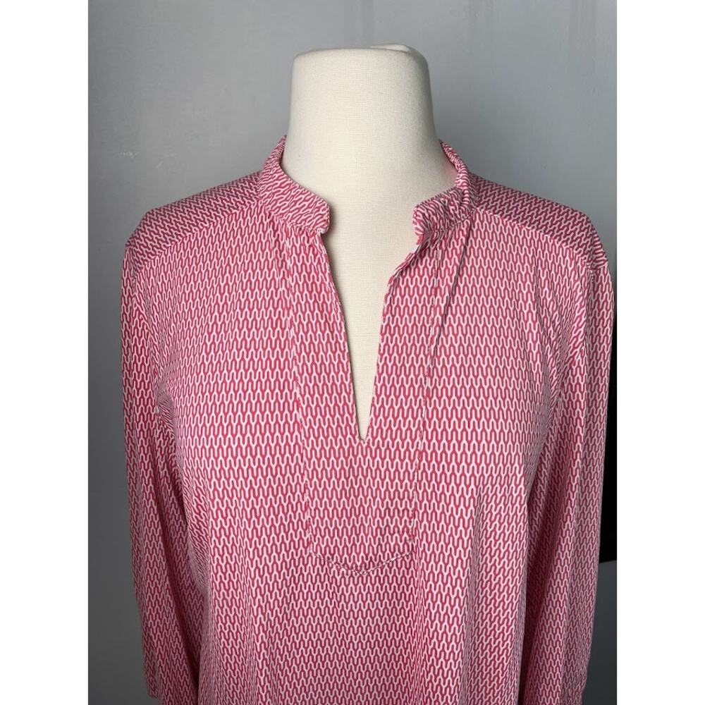 Ellie Kia Relaxed V-Neck Geometric Print Blouse Pink Preppy Top Womens Large - Picture 3 of 14